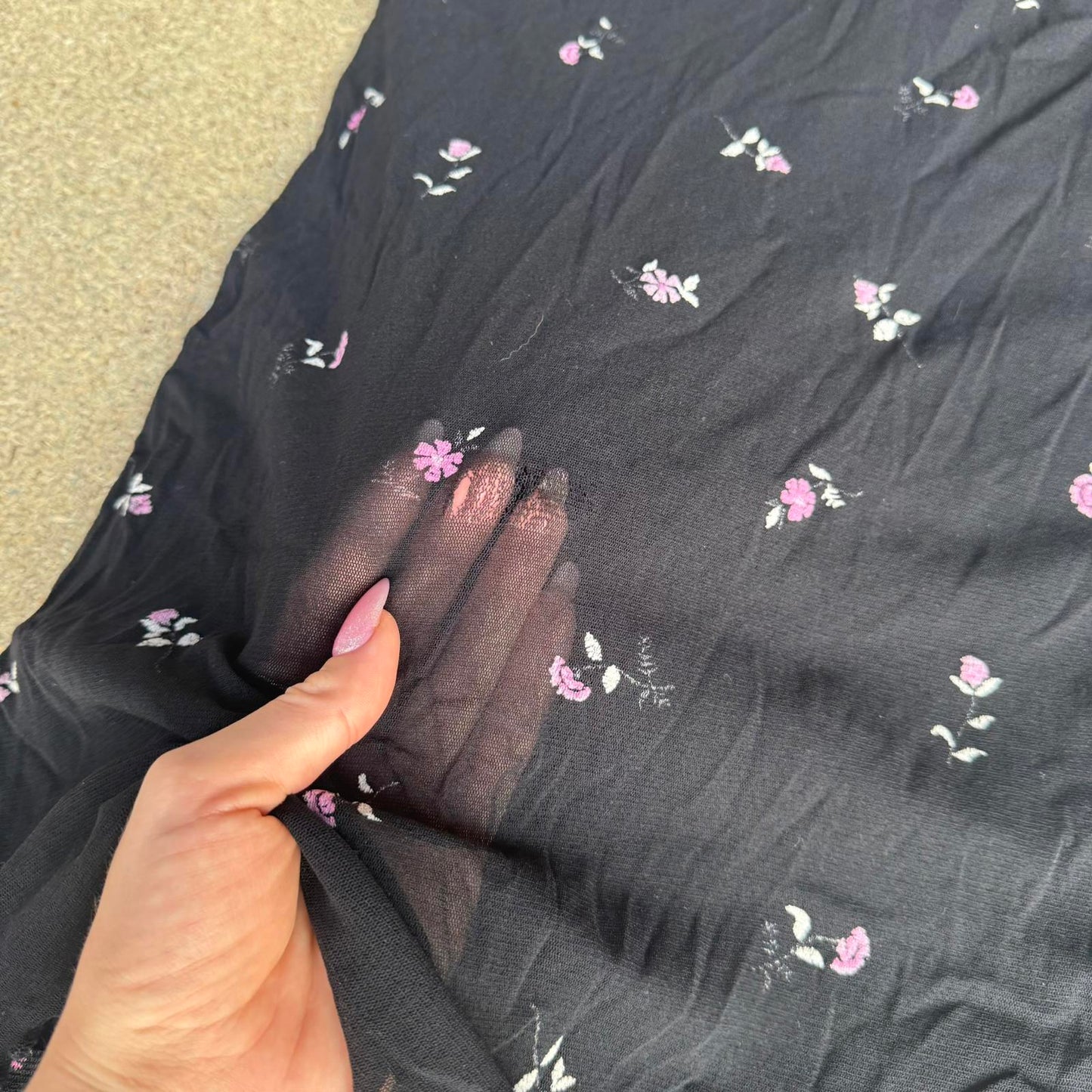 Y2K vintage black ditsy floral cap sleeve mini dress mesh