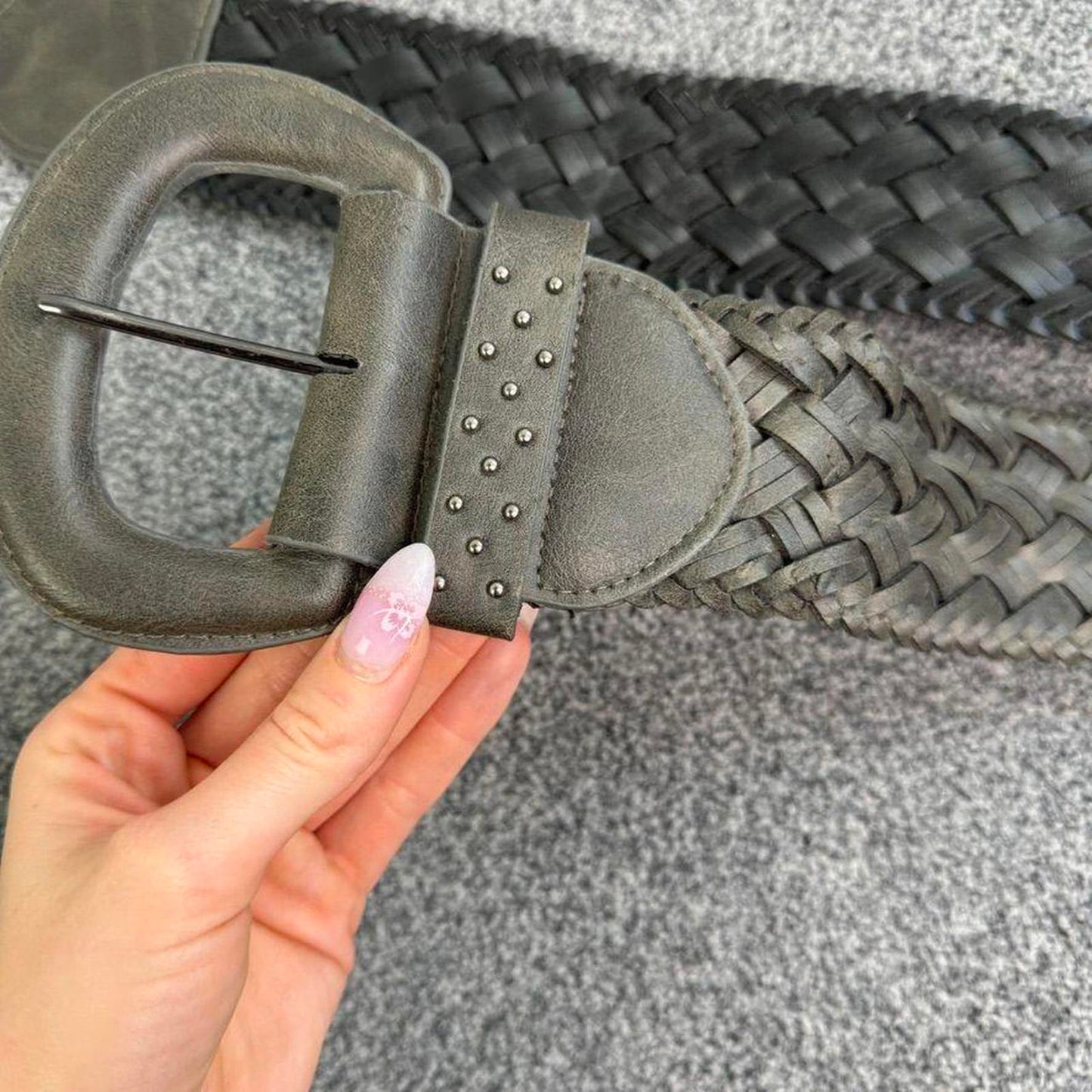 Y2K vintage faux leather chunky woven studded belt braided