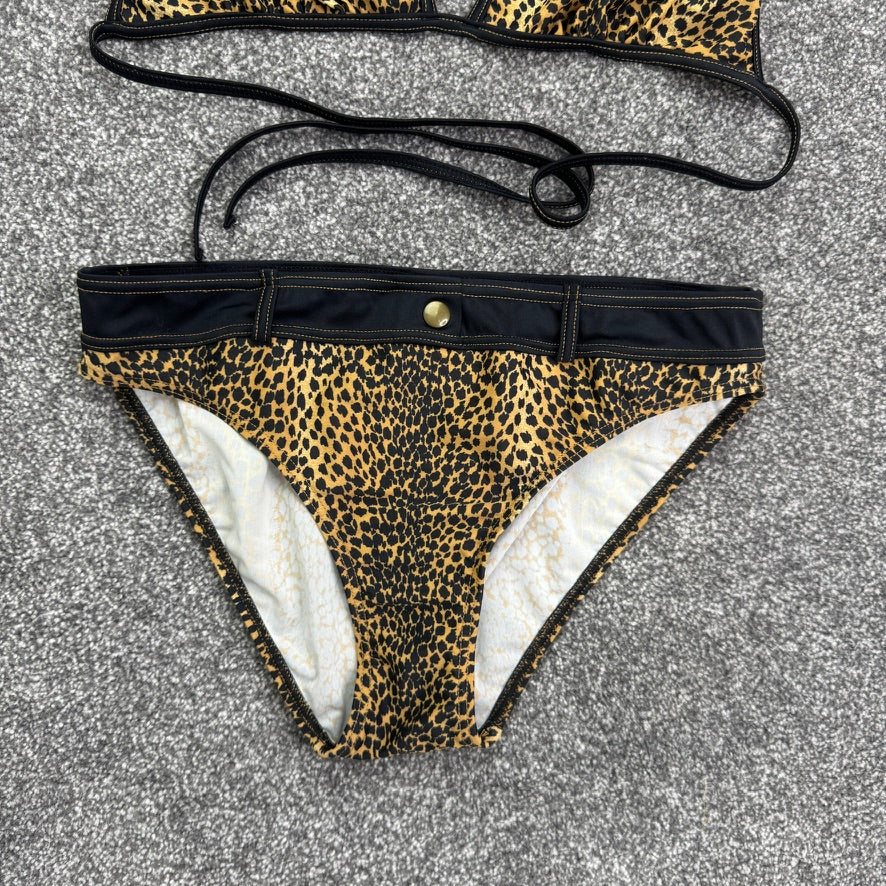 Y2K vintage leopard print bikini set halter neck denim style