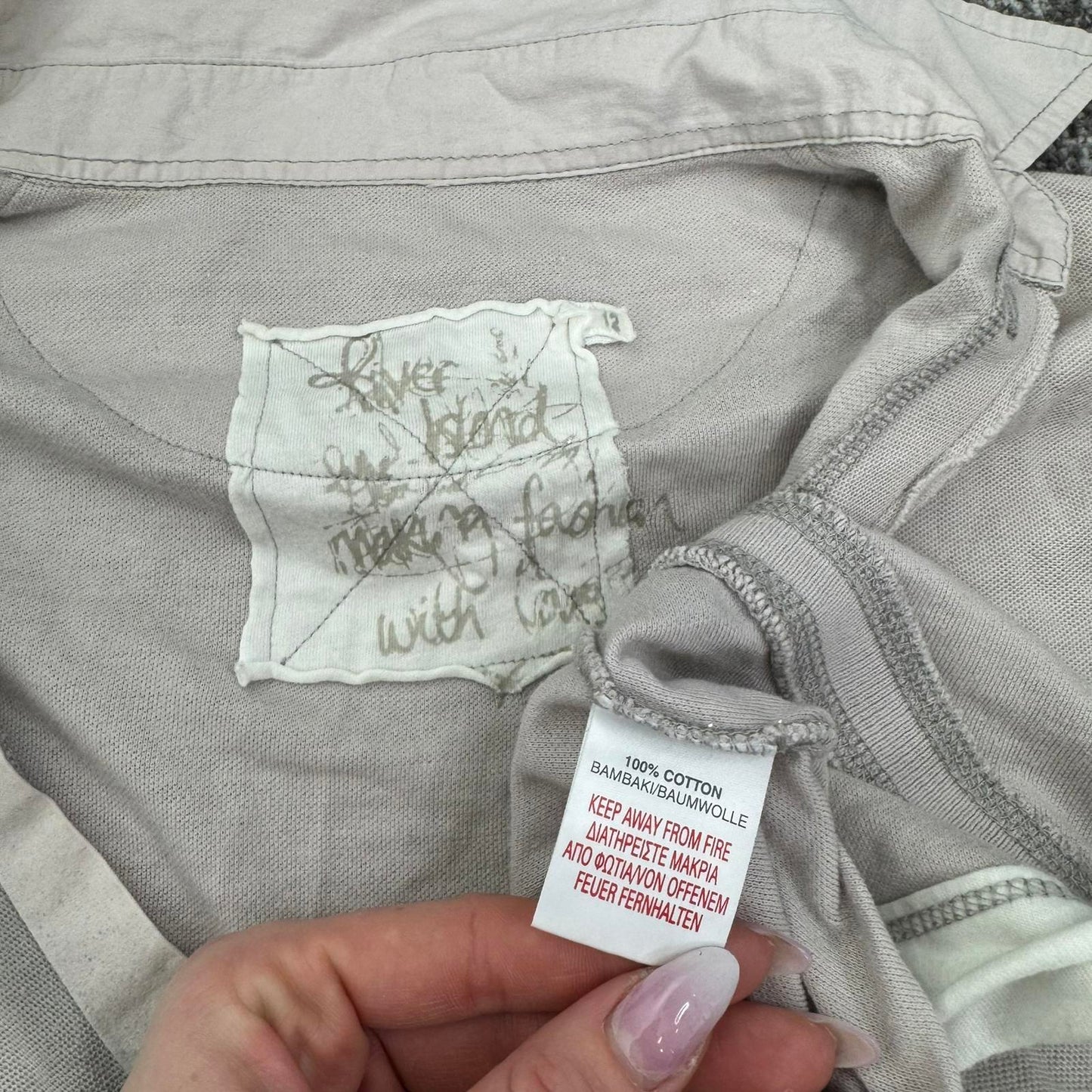 Y2K vintage River Island polo t shirt top v neck grey cross patches collared