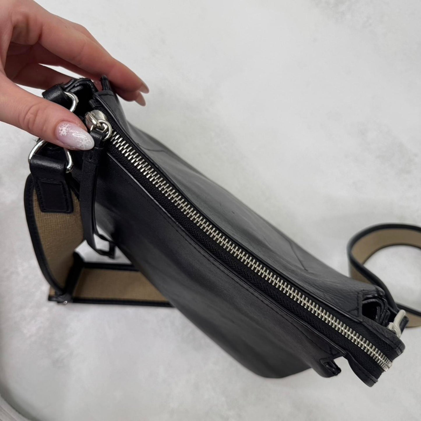 AllSaints Captain Darcy crossbody bag genuine leather circle small canvas zipper