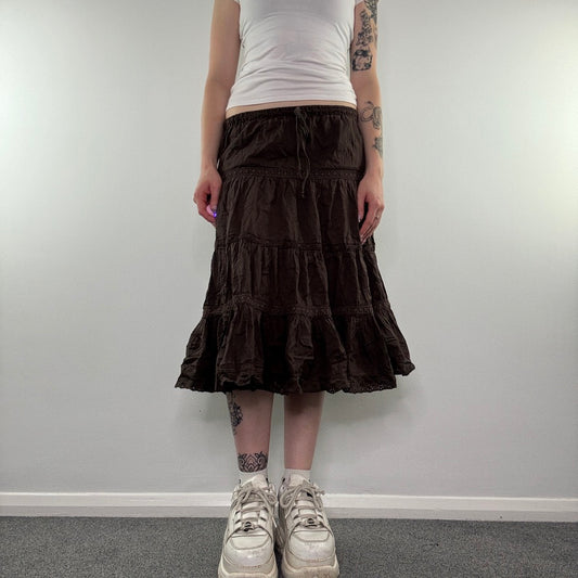 Y2K vintage tiered boho midi skirt