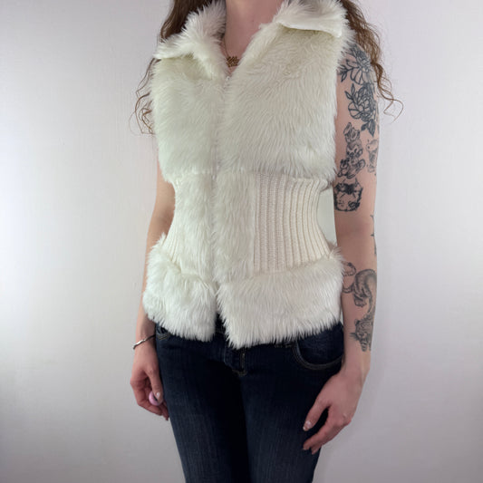 Y2K vintage faux fur sleeveless jacket zip up knit