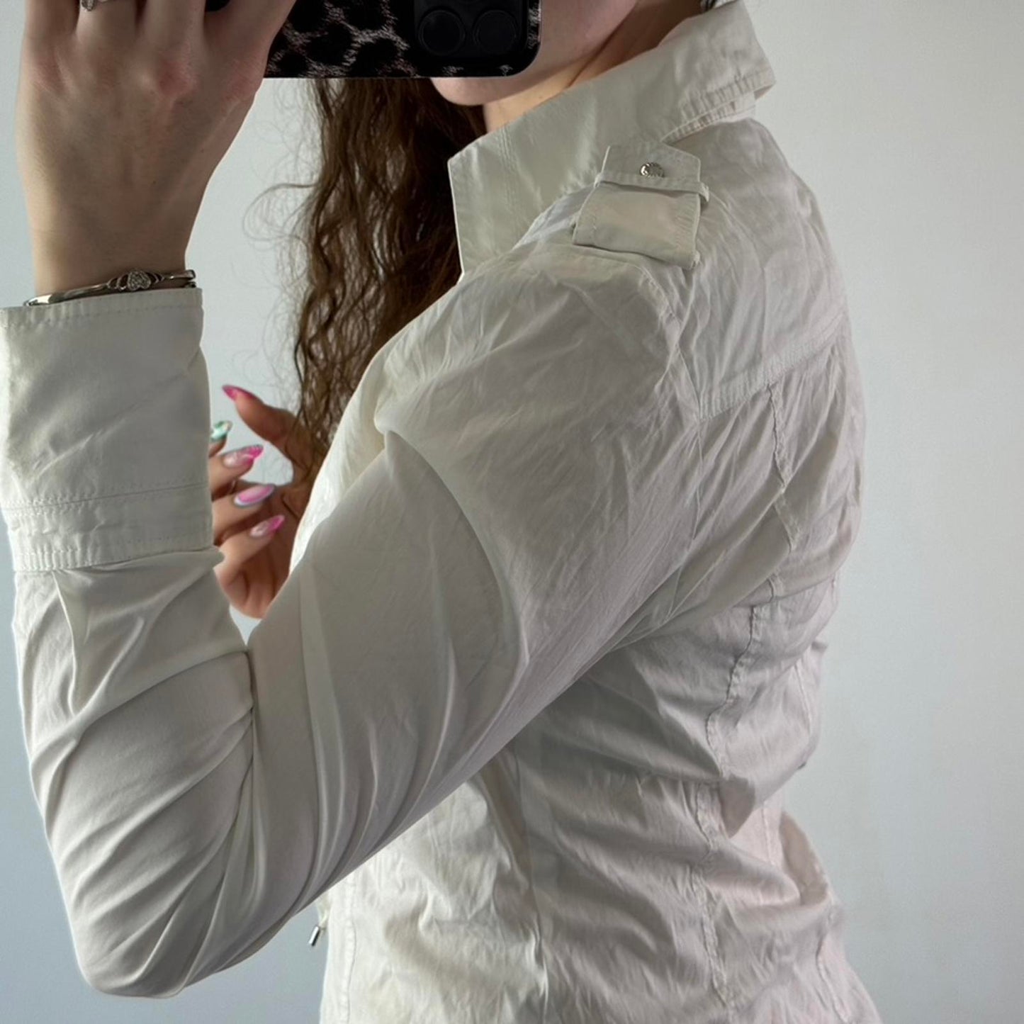 2011 Karen Millen fitted stretchy lace up bust shirt blouse long sleeve white