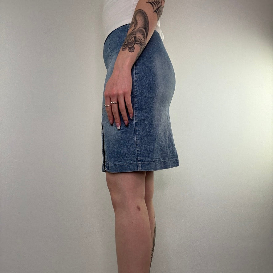 Y2K Miss Sixty light denim thigh split midi skirt