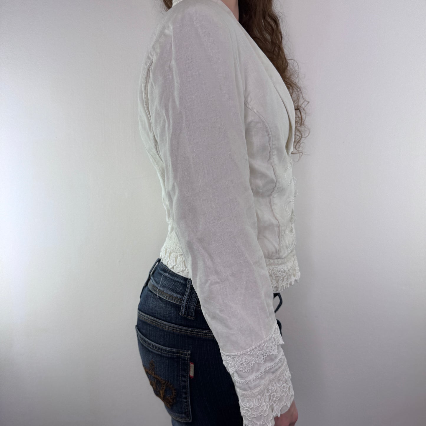 Y2K vintage white military embroidered jacket blazer