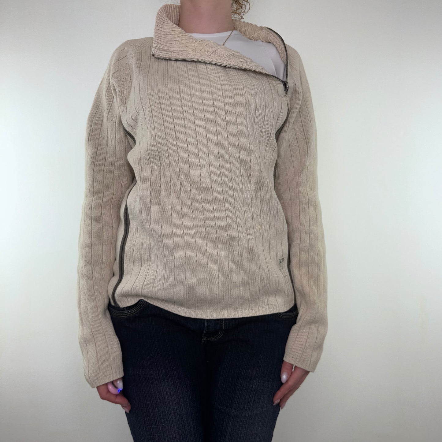 Y2K vintage asymmetrical zip knit jumper