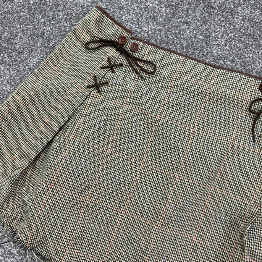 Y2K vintage houndstooth lace up mini skirt