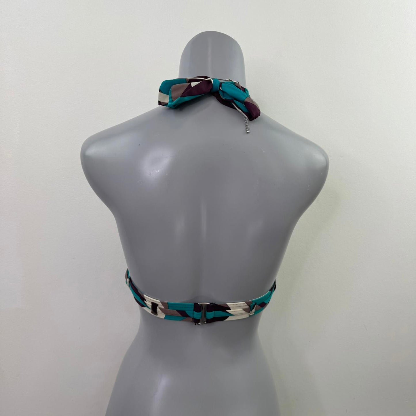Y2K vintage halter neck abstract pattern bikini top unpadded bow