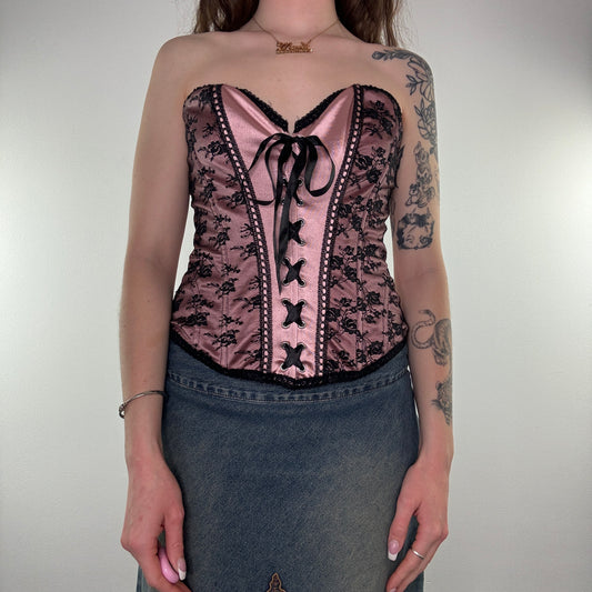 Y2K satin floral lace up corset top