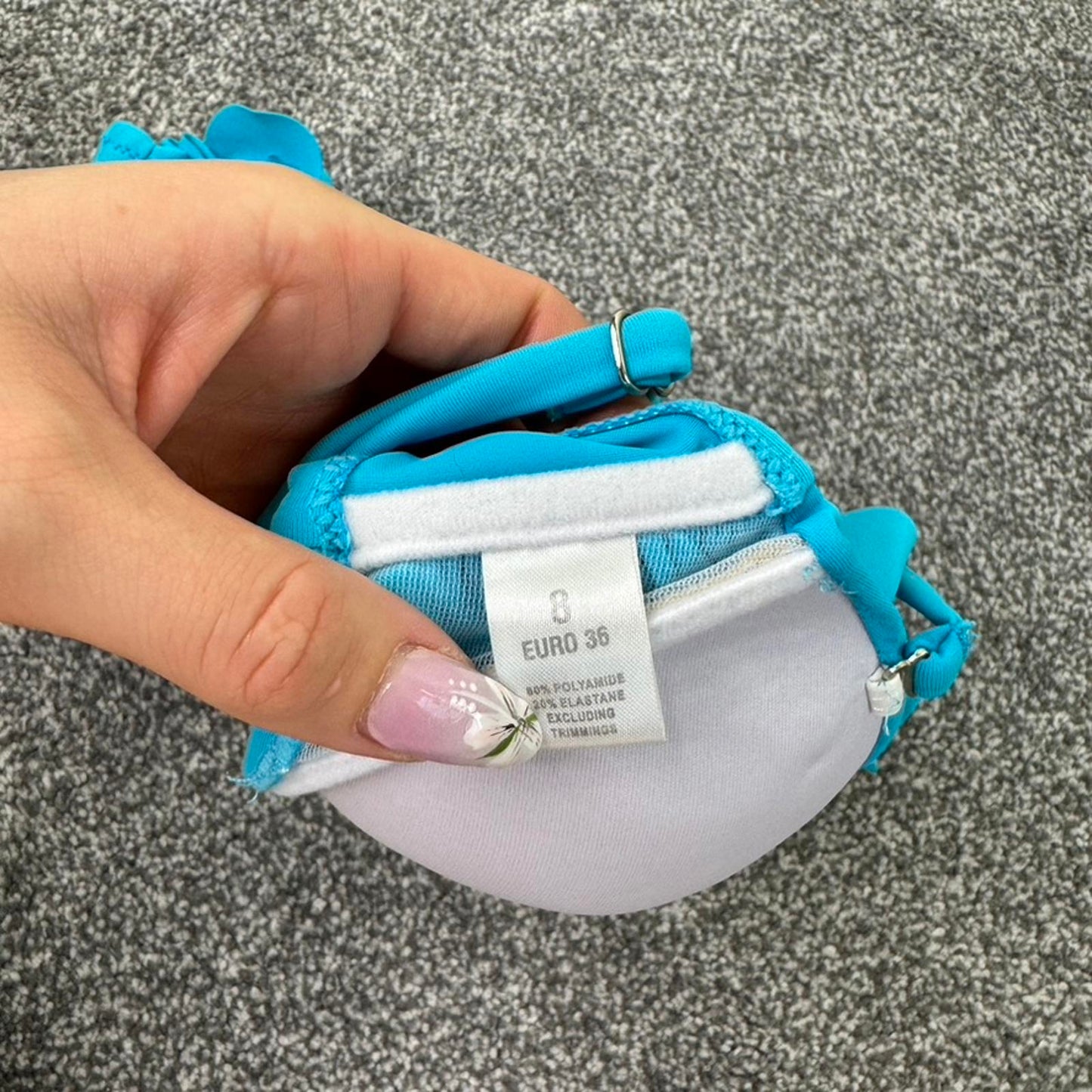 Y2K vintage bikini top 3D flowers underwire ruched strapless blue swimwear