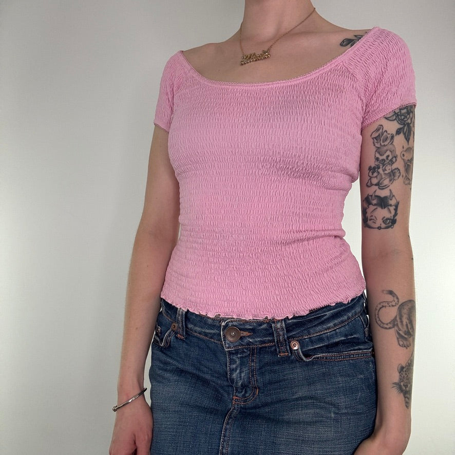 Y2K vintage boat neck crinkle top