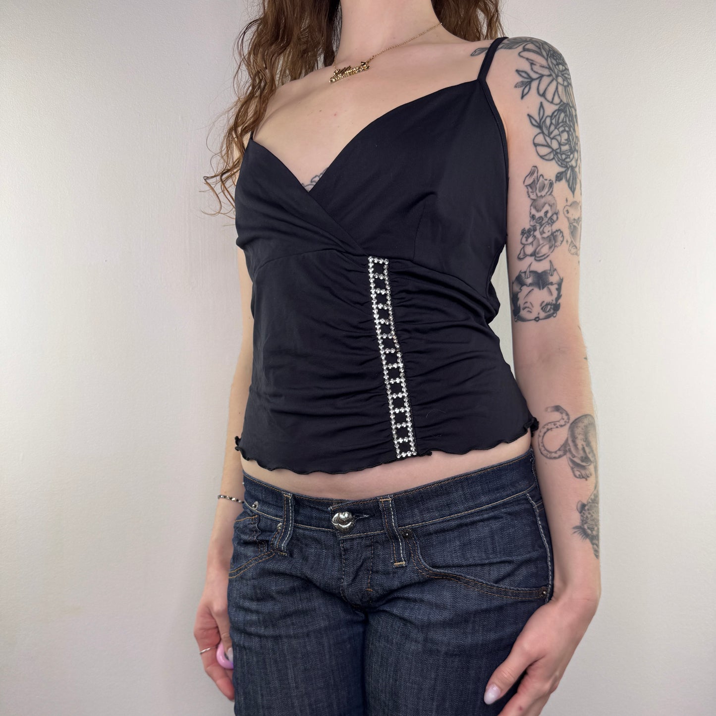 Y2K vintage slinky rhinestone cami top