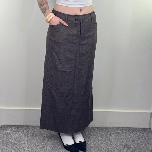 Y2K vintage Monsoon wool blend a line maxi skirt brown tweed pockets mid rise