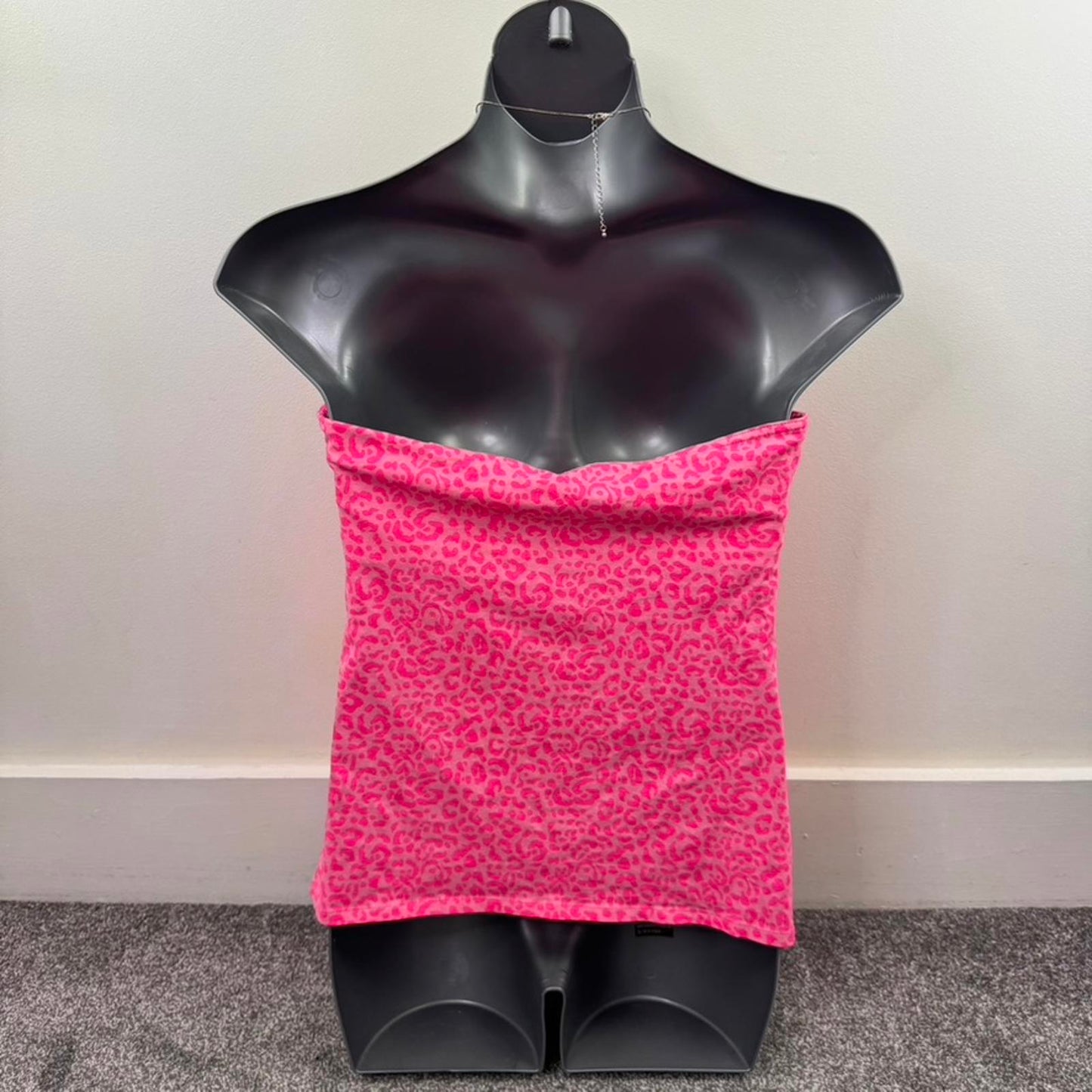 Y2K vintage leopard print strapless top hot pink