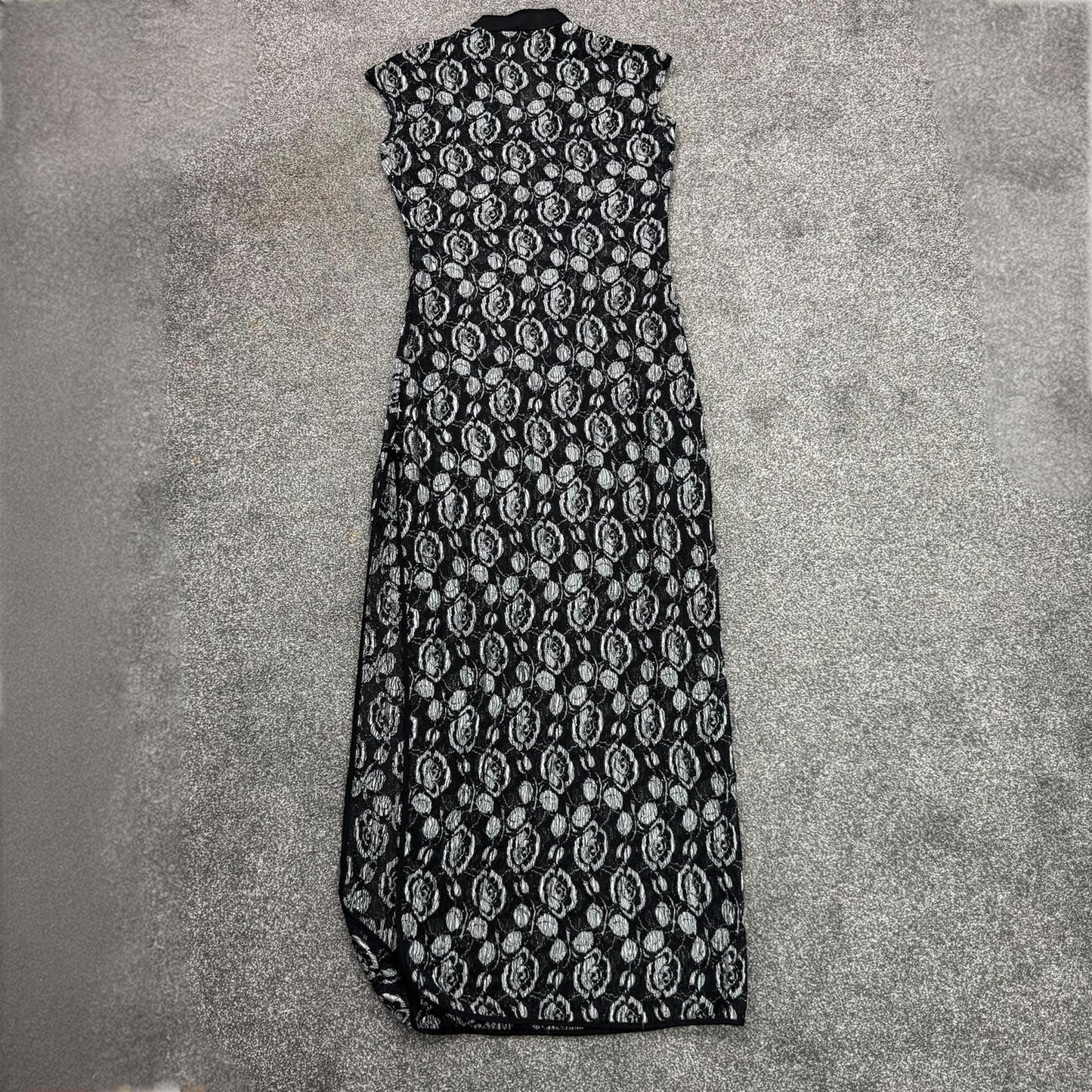 90s Y2K vintage Jane Norman sheer mesh maxi dress side slit v neck floral flower