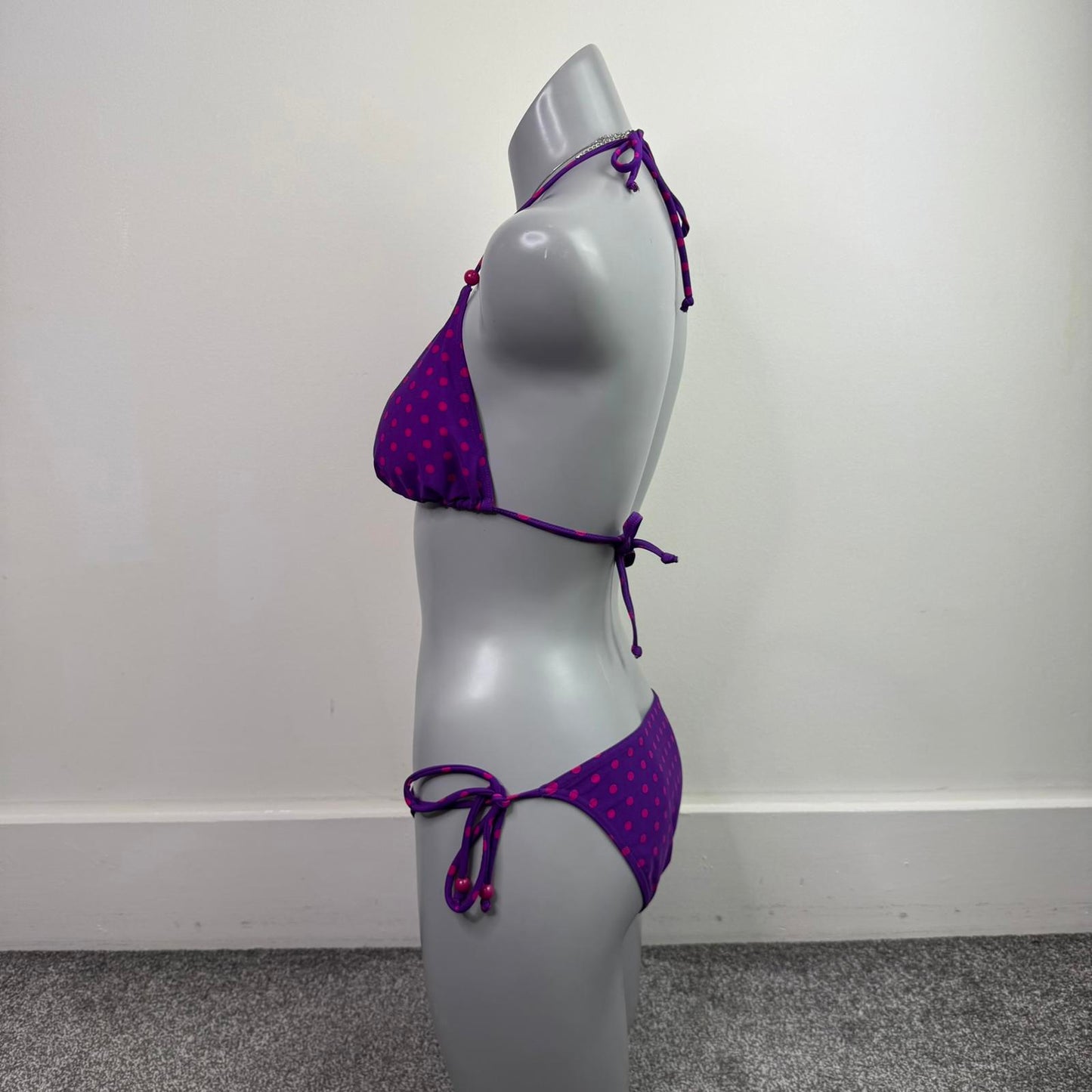 Y2K vintage polka dot matching bikini set halter neck beaded padding