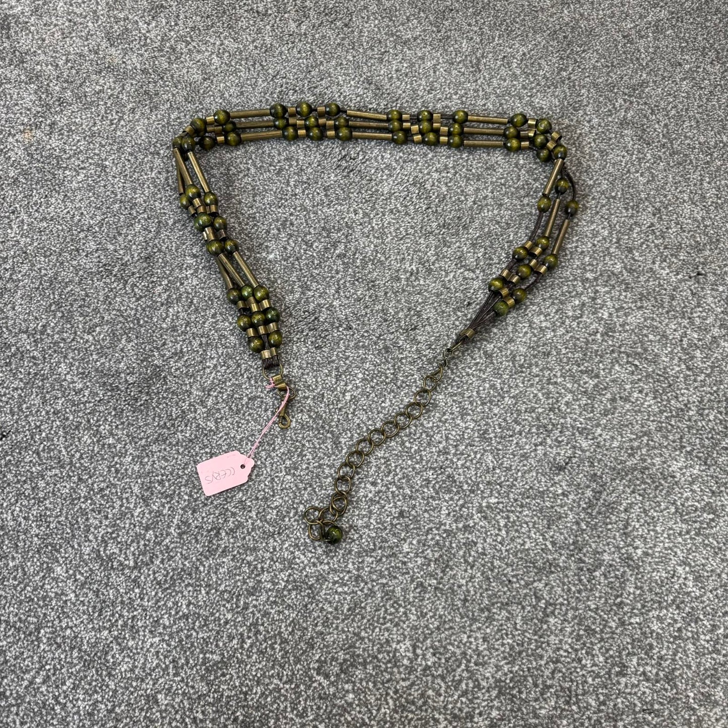 Y2K vintage beaded metal chain belt green gold adjustable