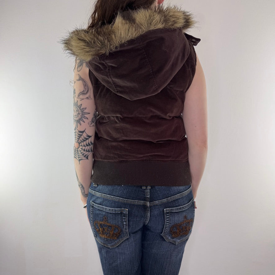 Y2K vintage velvet faux fur trim zip up gilet