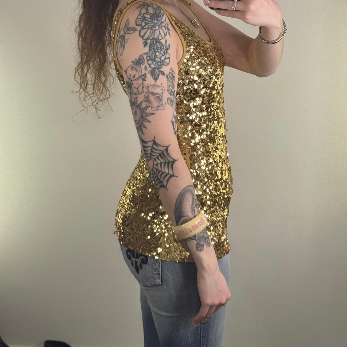 Y2K vintage sequin tank top party embellished fitted longline going out