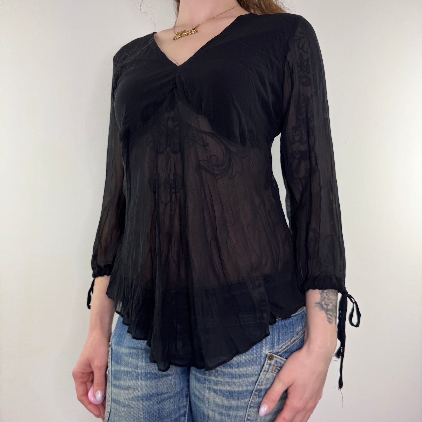 Y2K vintage sheer floaty 3/4 sleeve top