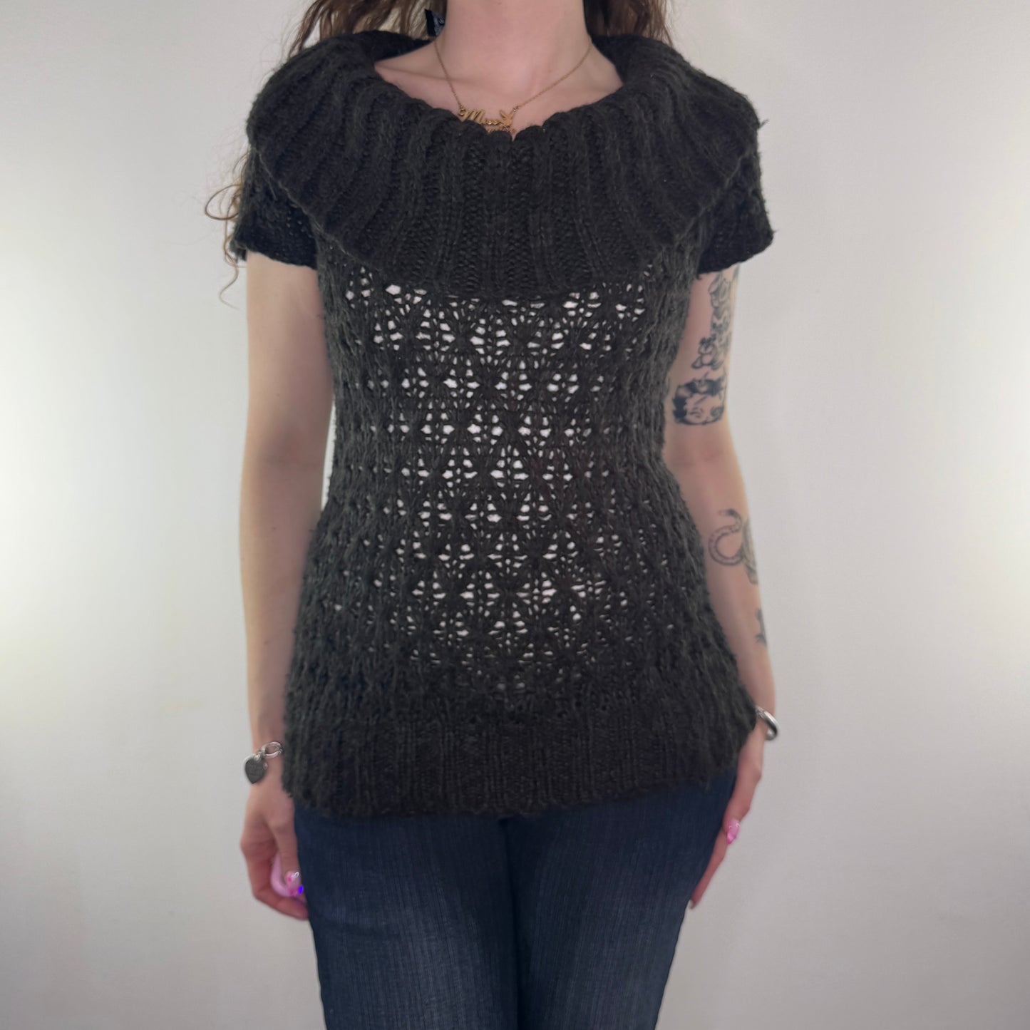 Y2K vintage short sleeve knit roll neck top