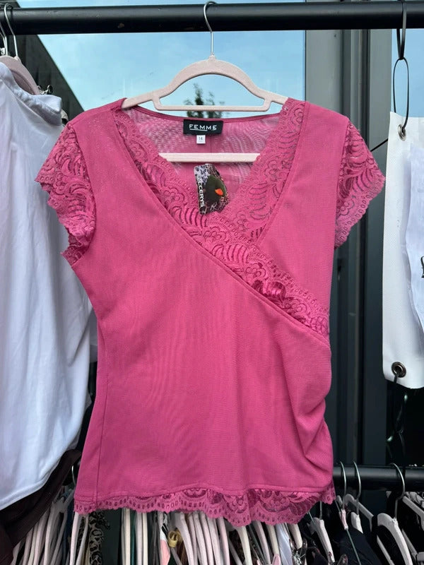 Y2K vintage mesh ruched side lace trim pink