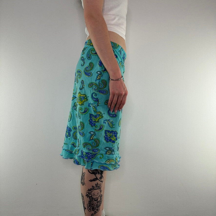 Y2K paisley lettuce hem mesh mini skirt