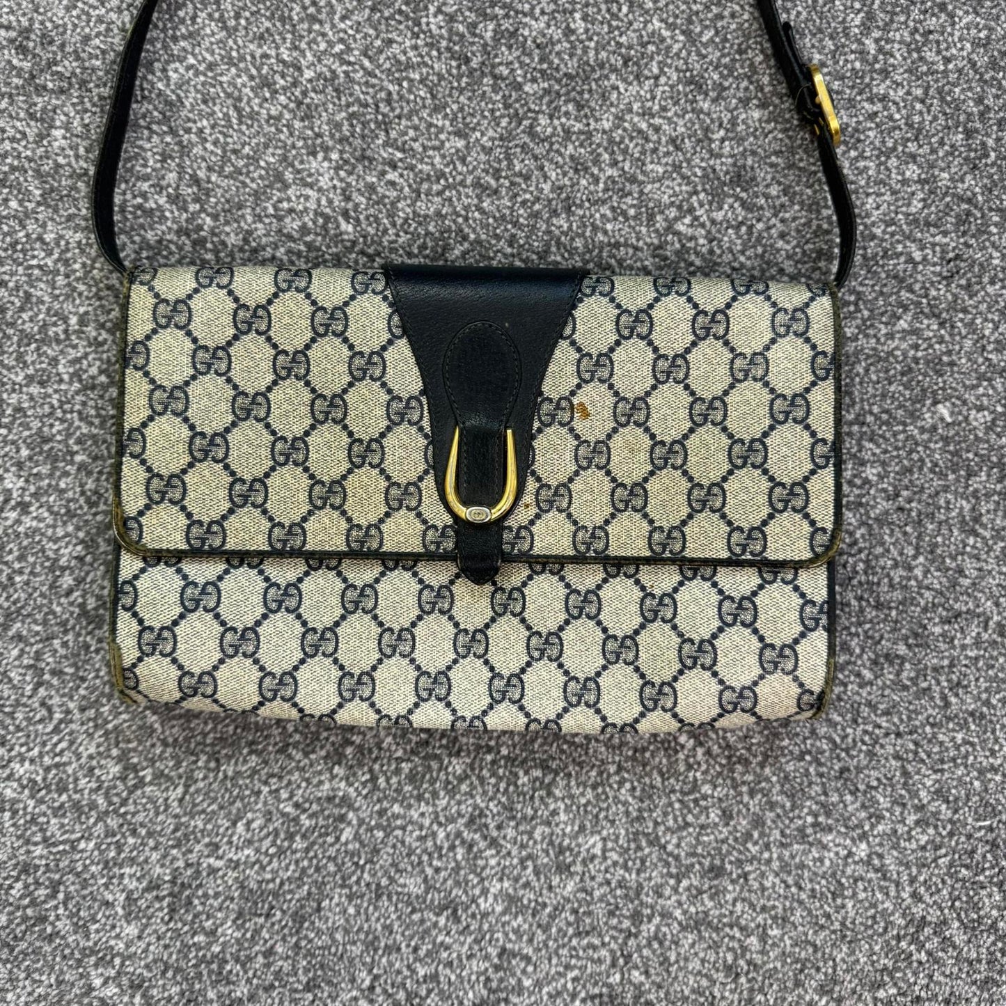 Vintage Gucci Ophidia canvas crossbody bag monogram navy blue cream clutch