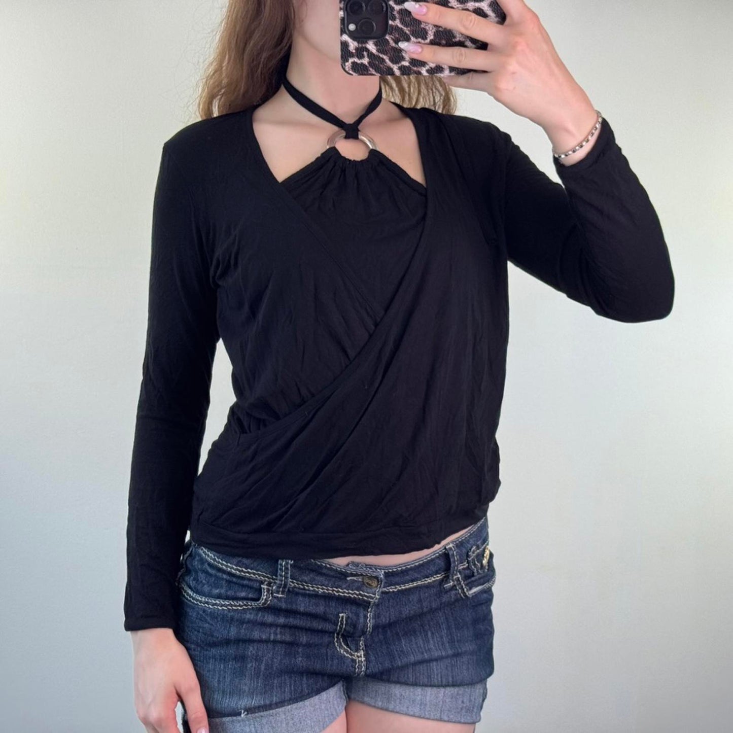 Y2K vintage halter neck o ring long sleeve top