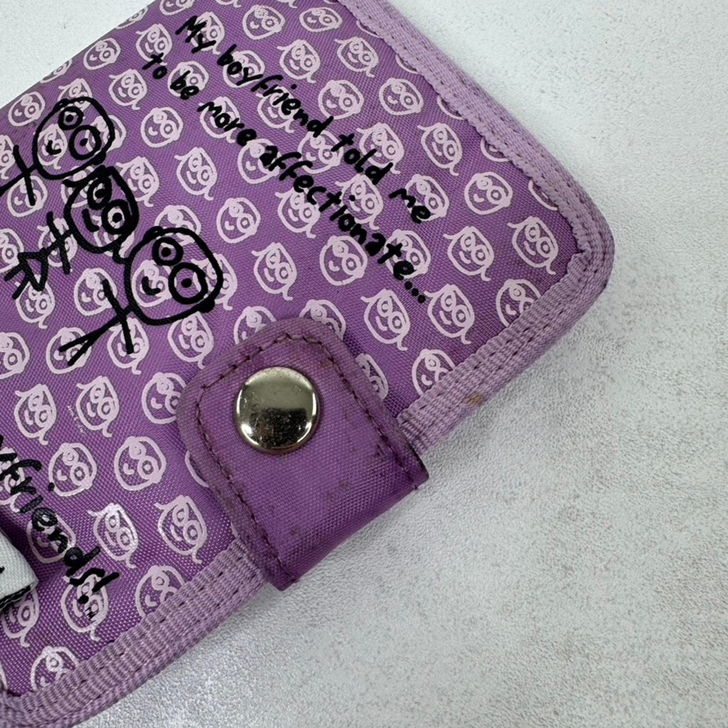 Y2K vintage David & Goliath wallet purse purple funny boyfriend slogan