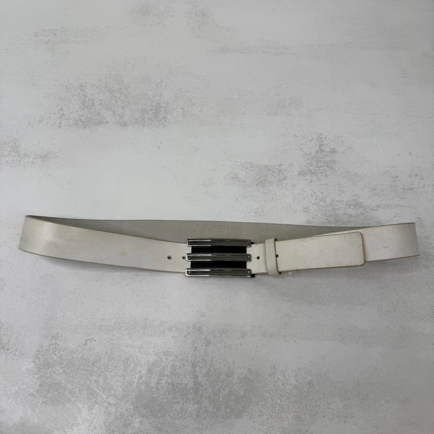 Y2K vintage Adidas genuine full grain leather belt silver buckle white
