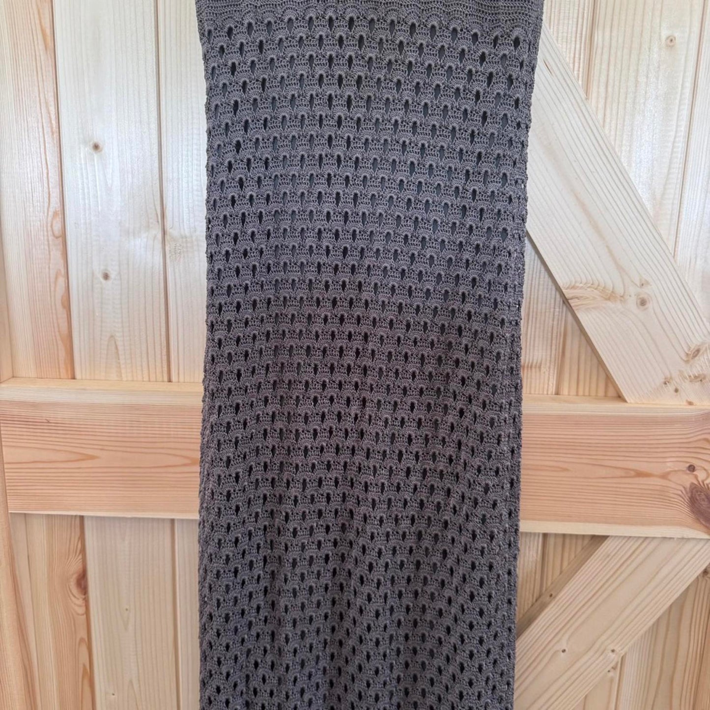 Y2K vintage crochet maxi dress dark grey double lined round neckline summer