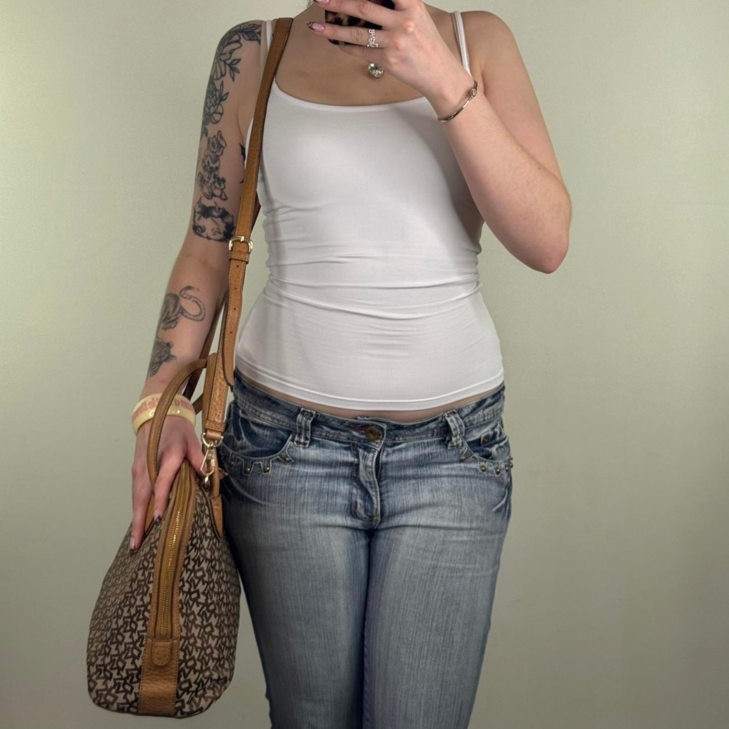 DKNY crossbody bag handbag canvas faux leather large