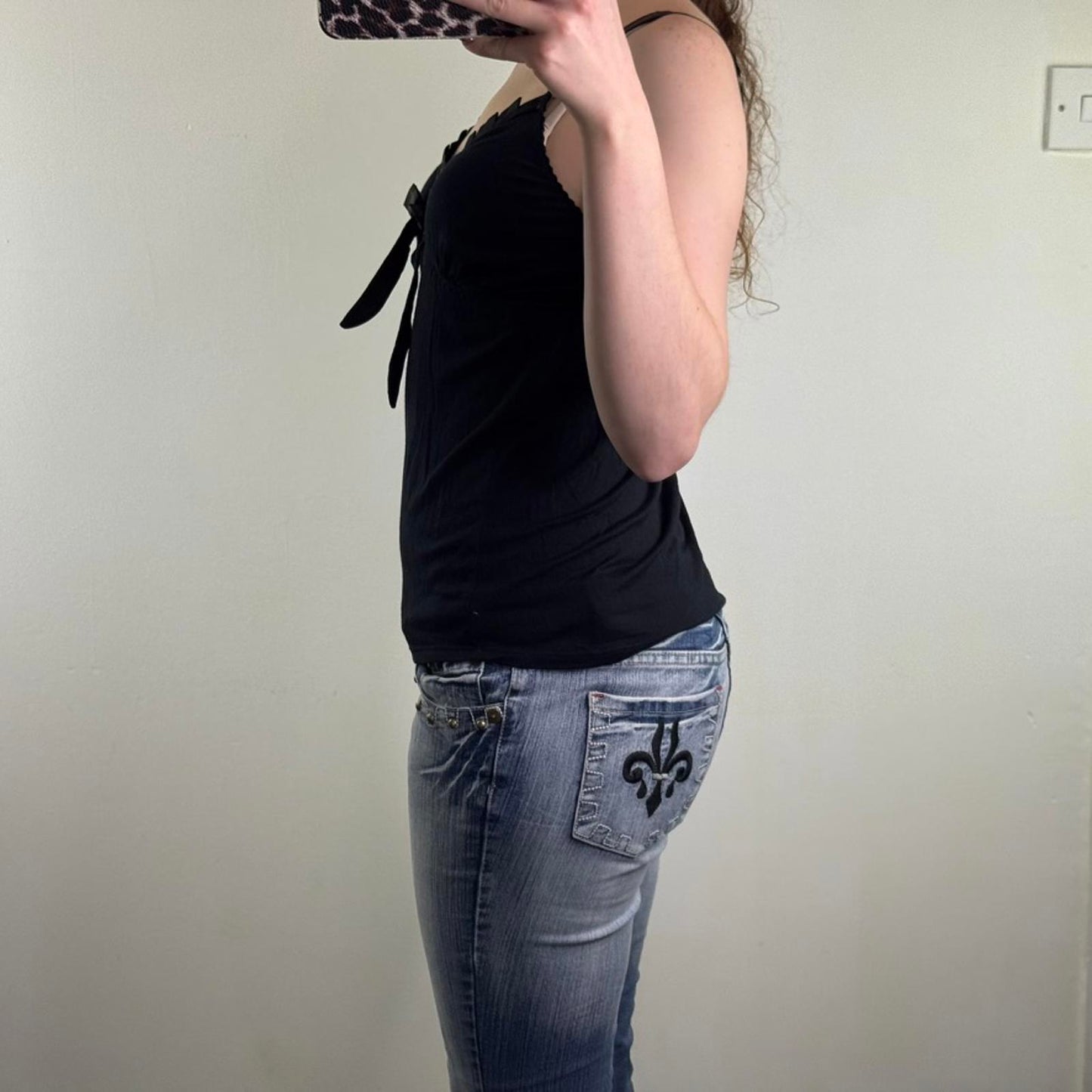 Y2K vintage bow cami top slouchy ruched cups strappy