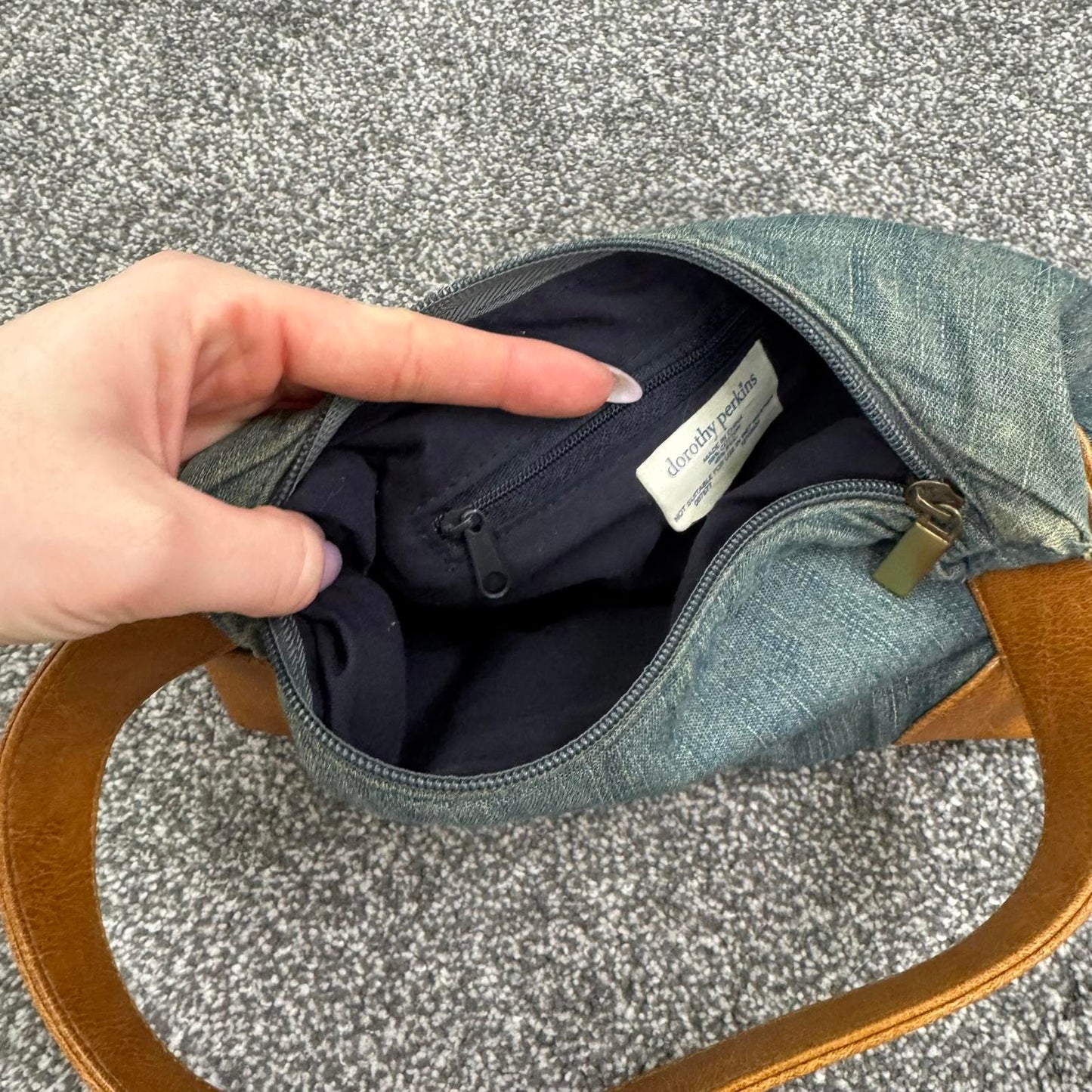 Y2K vintage denim faux leather mini shoulder bag zipper closure small blue brown