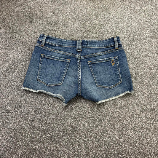 Y2K vintage Juicy Couture low rise denim mini shorts faded fraying hem
