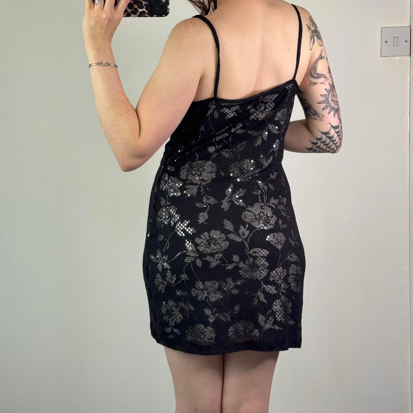 Y2K vintage mini dress sequin cowl neck floral mesh festival party strappy
