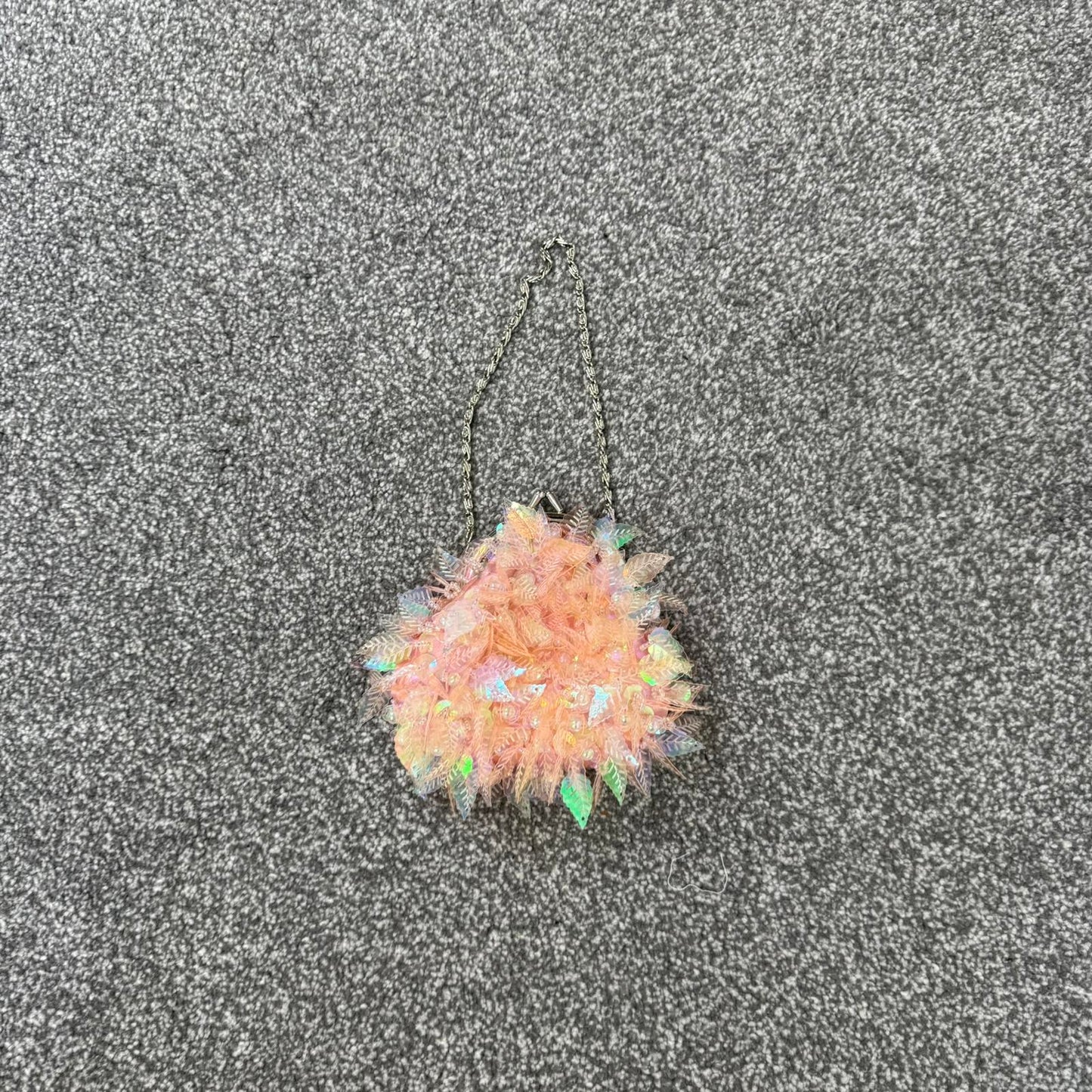 Y2K vintage pink satin leaf embellished chain mini micro purse evening beaded