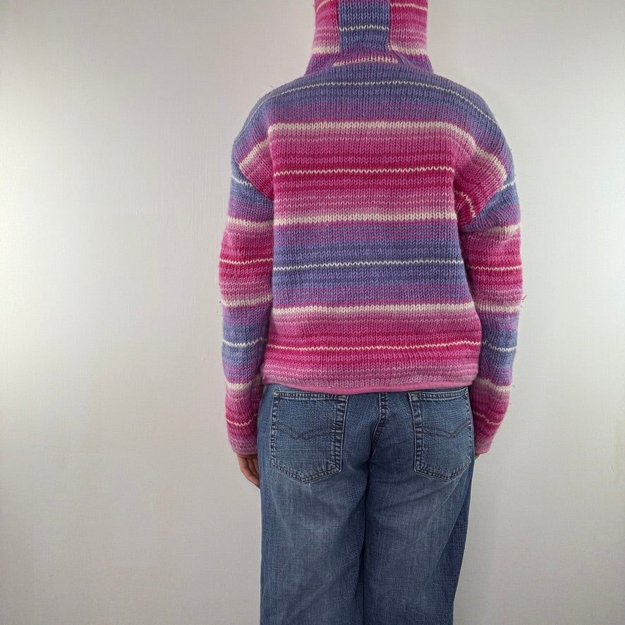 Pachamama wool knit hoodie fleece lined zip up stripe