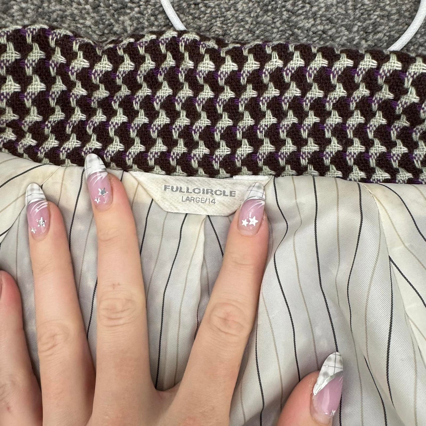 Y2K vintage wool blend cropped jacket frill flare hem v neck tailored pea