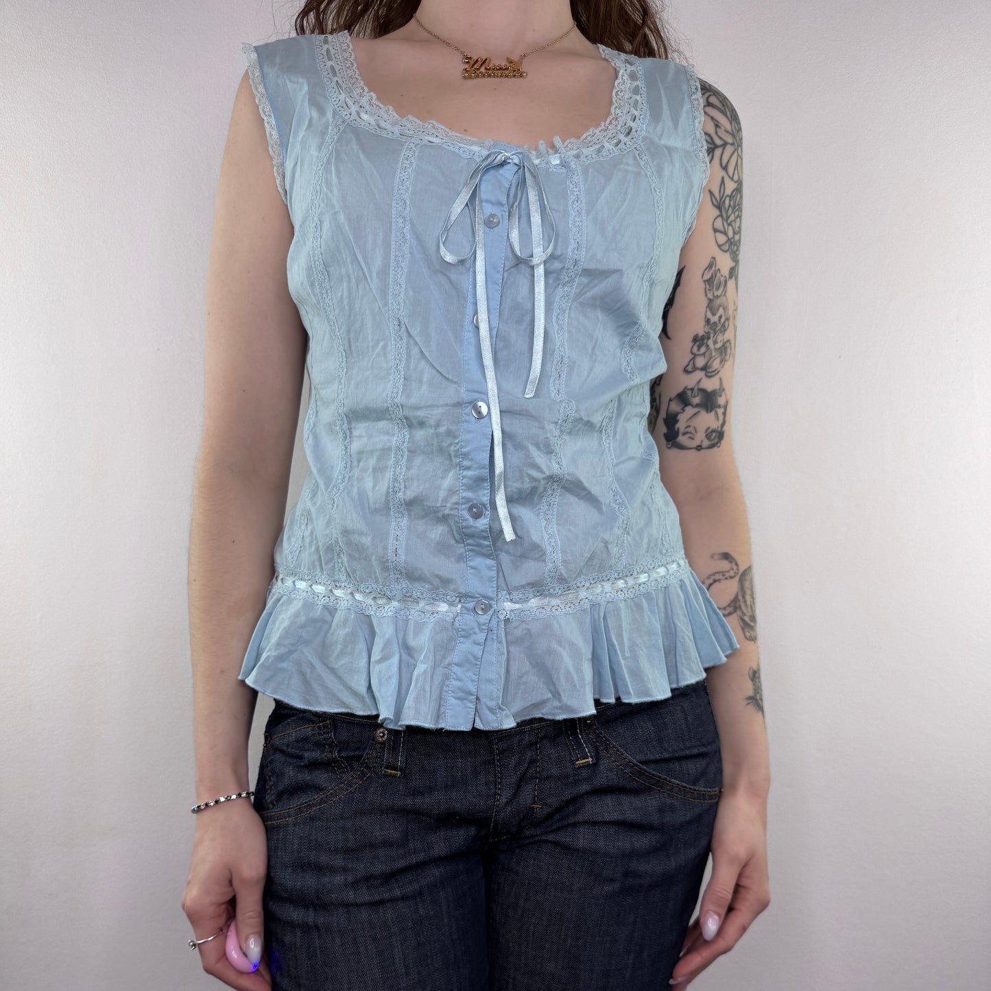Y2K vintage coquette sleeveless button up blouse top