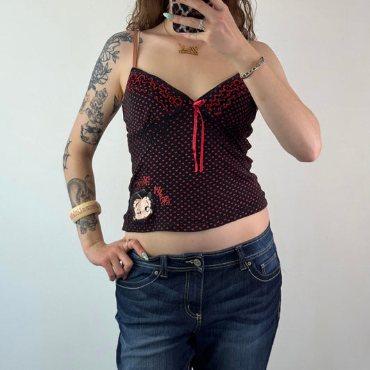 Y2K vintage Betty Boop cami top graphic print hearts ruffle bow