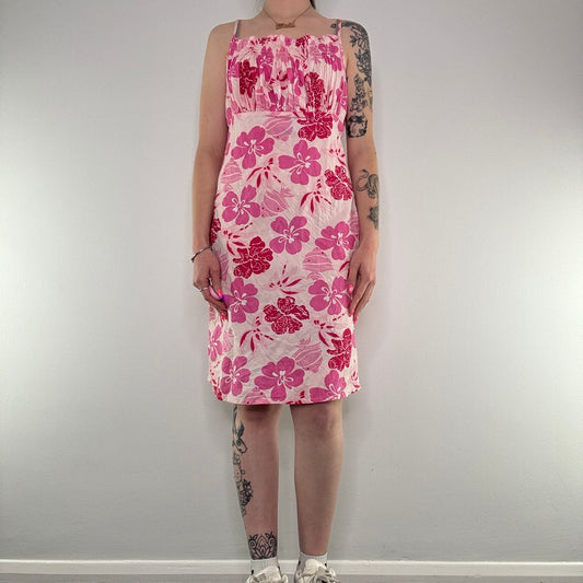 Y2K summer hibiscus ruched bust midi dress