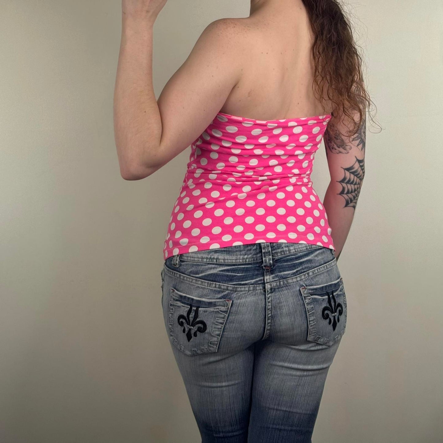 Y2K vintage polka dot strapless top pink white boob tube with bust support