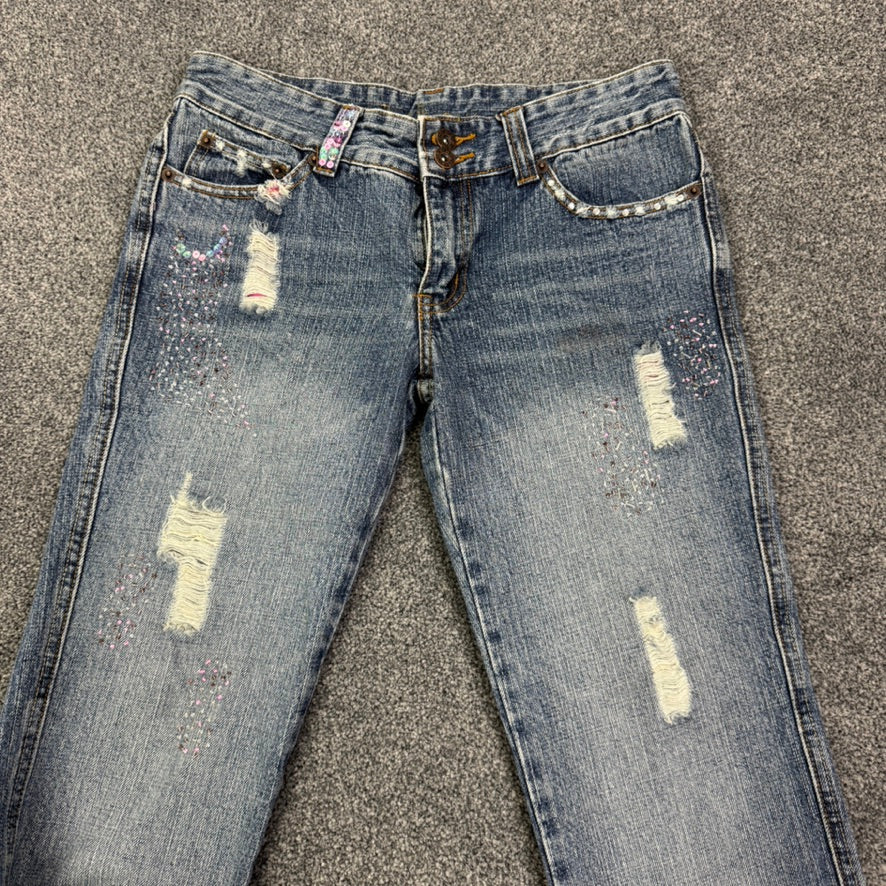 Y2K glitter bootcut faded low rise jeans