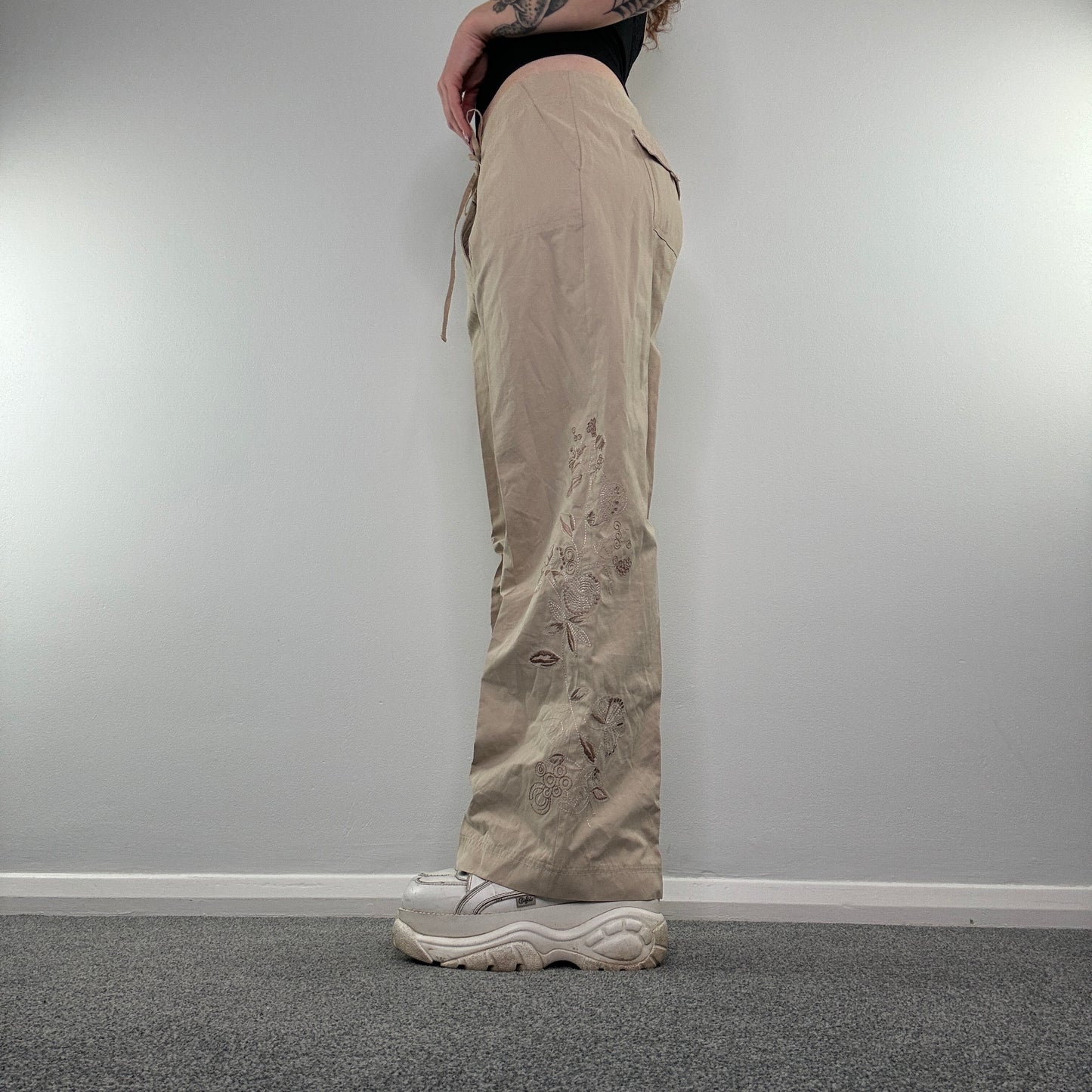 Y2K embroidery baggy cargo trousers