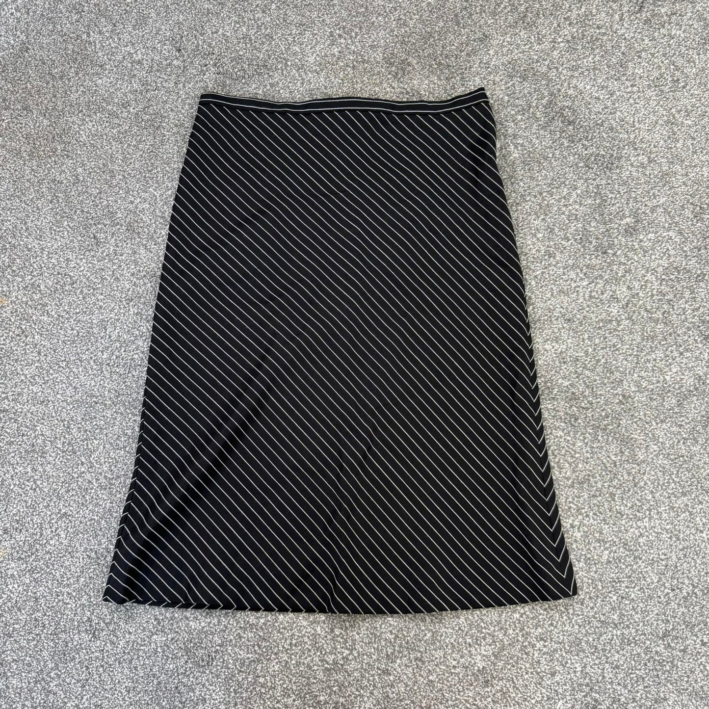 Y2K vintage pinstripe diagonal stripe midi skirt knee length black white