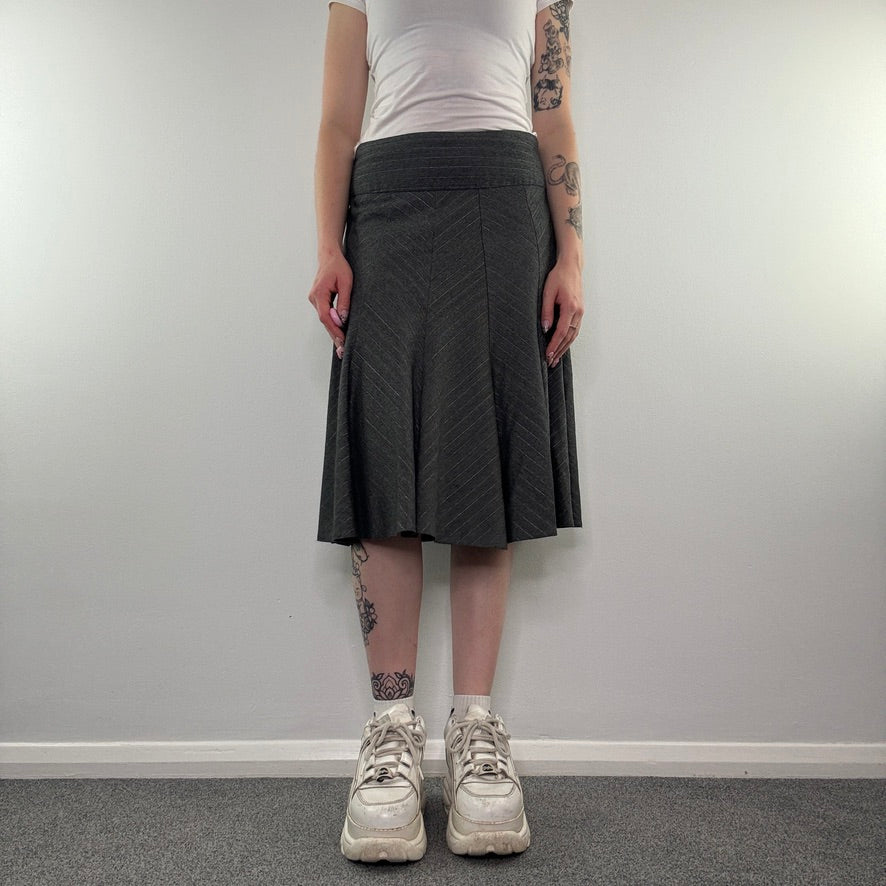 Y2K vintage grey sparkly pinstripe midi skirt