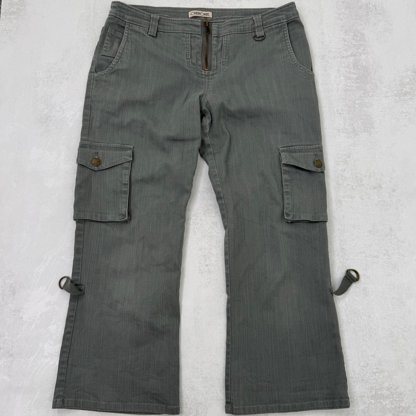 Y2K vintage stretchy capri denim jeans cropped cargo front zipper light grey
